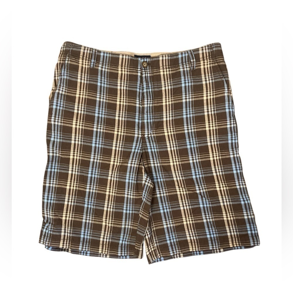 Izod Madras Plaid Shorts Mens 36 Brown Multi Bermuda Long Preppy Summer NWT